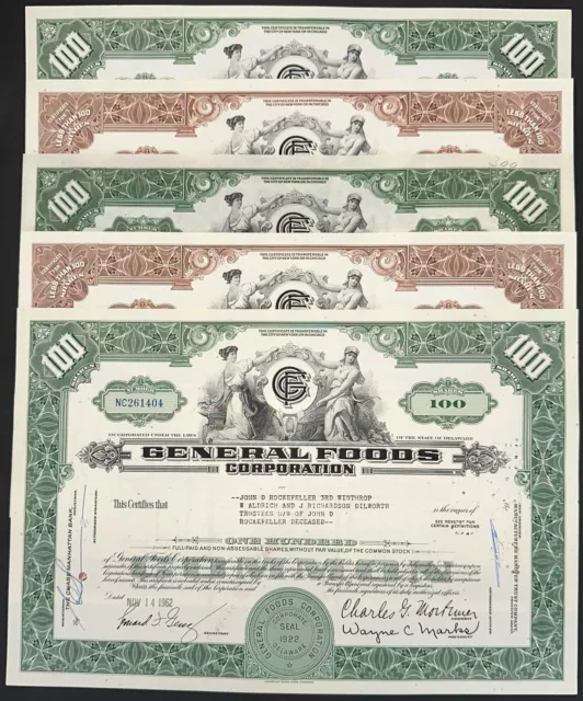 USA 5 Shares issued John D. Rockefeller + different Rockefeller family members