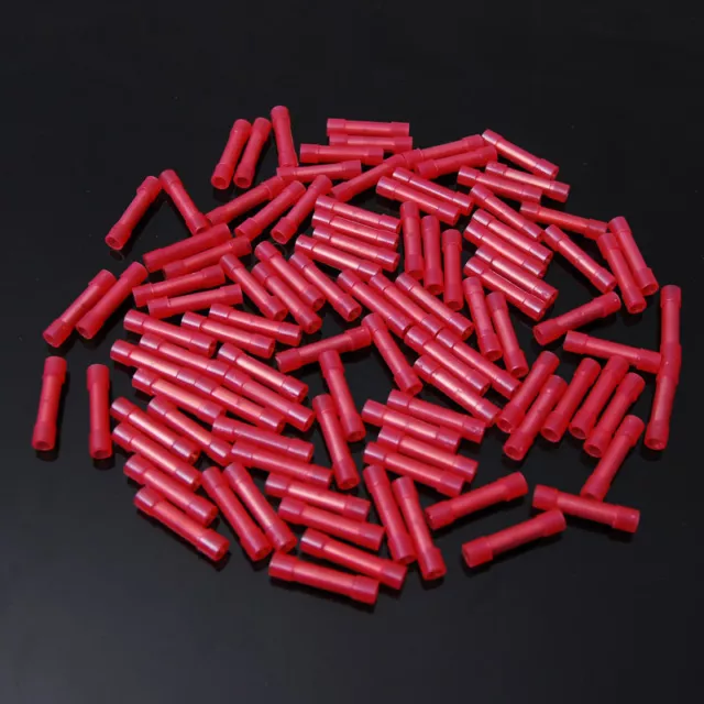 100 pcs Pack 22-18 AWG GA Wire Seamless Red Nylon Butt Connectors Crimp Terminal 2