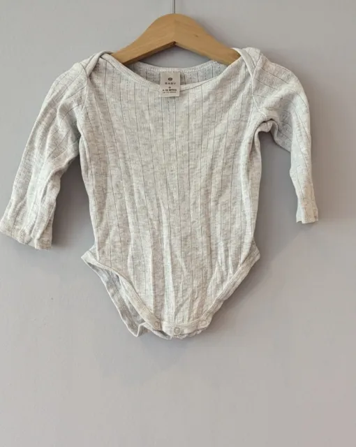 Target Baby Organic Cotton Long Sleeve Grey Rib Romper Size 0 6-12 Months GUC