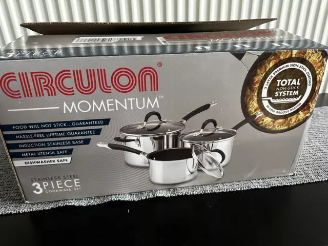 Circulon Momentum Non-Stick Stainless Steel Saucepan & Lid Set - 3 Pieces