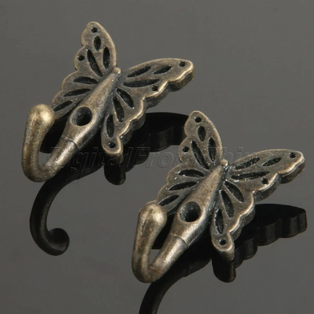 56*35mm Retro Butterfly Hanging Hook Vintage Clothes Robe Holder Wall Mounted