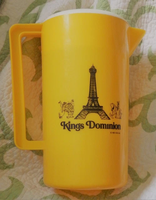 Rare Vintage 1981 Kings Dominion Amusement Park Yellow Plastic Pitcher