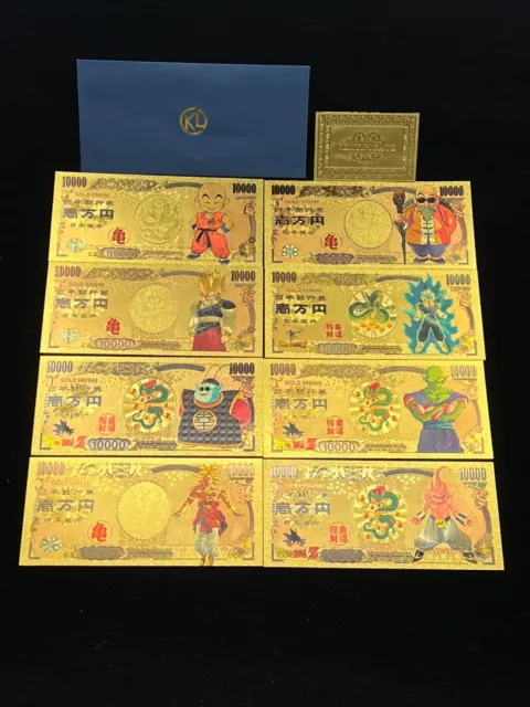 Lot de 8 Billets de collection Dragon Ball DBZ -- Carte Card Gold + Certificat