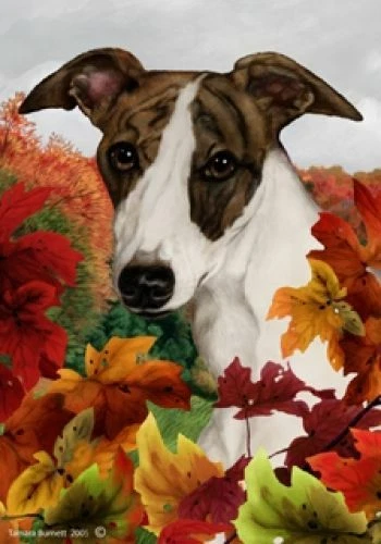 Fall House Flag - Brindle and White Whippet 13062b