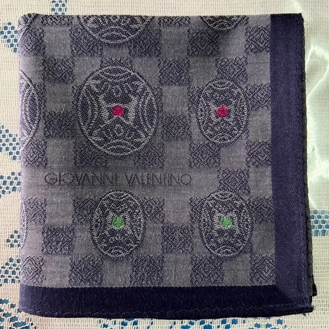 Handkerchief Men's Vintage Art Blue Geometric Solid Pocket Square Cotton 18"