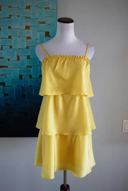 ELLA MOSS Anthropologie Yellow Silk Tiered Layered Flirty Dress Size Small