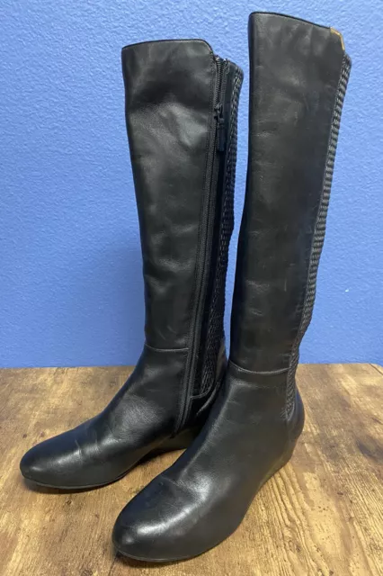 COLE HAAN Tali Grand Stretch Wedge Black Leather Boots US 9.5