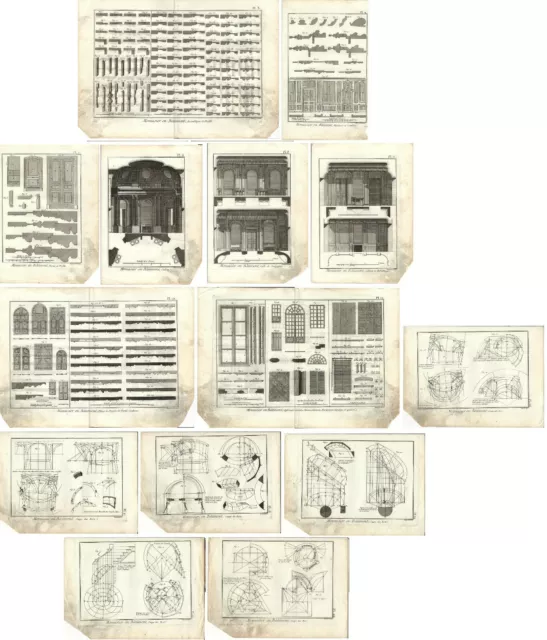 Stampa antica LAVORAZIONE DEL LEGNO 14 FOGLI Enciclopedia Diderot 1790 Old print