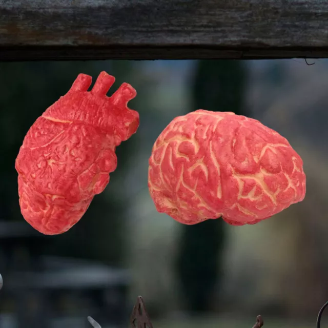 2 Decoraciones de órganos sangrientos aterradores corazón cerebro para fiesta de Halloween-SP 3