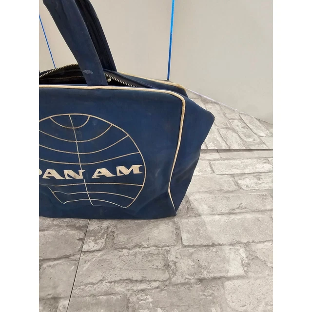 PAN AM AIRLINES Bag VINTAGE 1960'S Blue Nylon Crew Cabin Carry On
