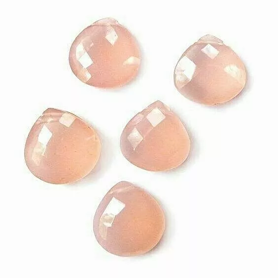 Pink Chalcedony Gemstone Beads, Faceted Heart Briolette 12mm, 4 Pieces, Light Pi