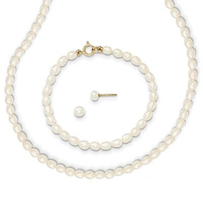 14k Blanc Fw Perle de Culture 14 In. Collier, 5 In. Bracelet & Earring Set