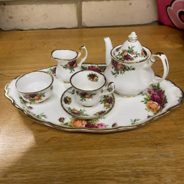 Royal  Albert  Old  Country  Roses  Miniature Tea Set on a tray  RARE