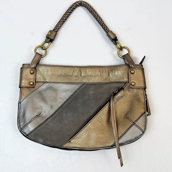 FOSSIL Women Fifty Four  Multi Leathers Patchwork Expandable Shoulder Bag Hobo