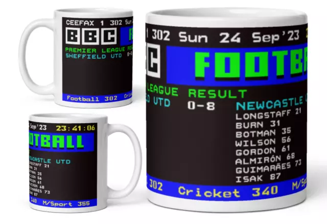 Sheffield Utd v Newcastle 0-8 Ceefax Football Teletext Tea Coffee Mug Sept 2023
