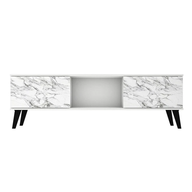 Manhattan Comfort Doyers 62.20 Mid-Century Modern TV Stand in White and Marble
