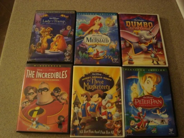 Lot Of 6 Disney Movie DVDs (Peter Pan, Mermaid, Dumbo, Lady & Tramp, etc.)
