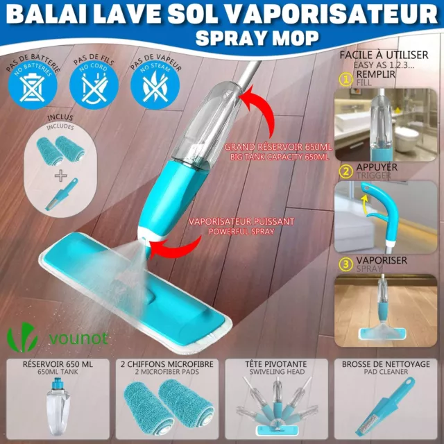 VOUNOT Balai vaporisateur lave sol bleu 2