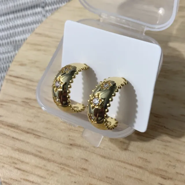 Kopen Australia | Gold Plated 925 Silver Hoop Stack Earrings Star Crystal Cuffs