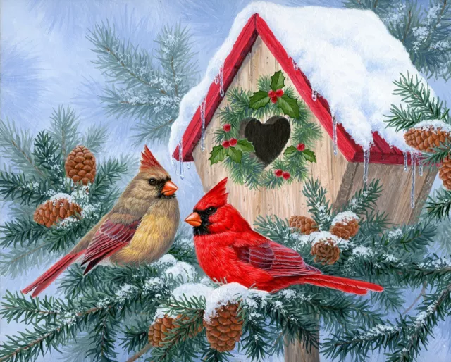 Christmas Home Birdhouse Fabric Holiday Cardinal Digital Cotton David 35" Panel
