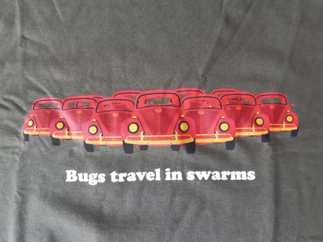 Genuine VW Volkswagen Tshirt, green, Medium, NEW beetle 'bugs travel in swarms'