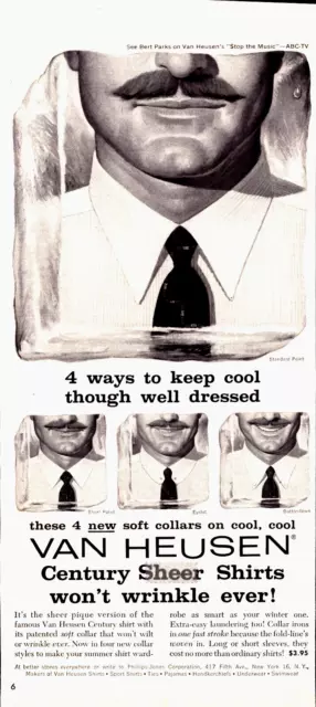 1956 Van Heusen Vintage Print Ad Century Sheer Shirts Won't Wrinkle Ever
