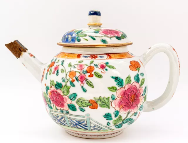 Chinese Porcelain Famille Rose Peony Teapot Qing Period Yongzheng (1723-1735)