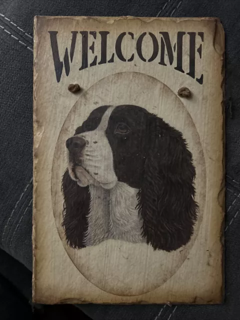 Hand Painted Cocker Spaniel Cast Iron  hangable ‘Welcome’ Sign