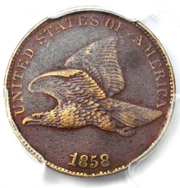 1858/7 Flying Eagle Cent 1C Overdate Penny FS-301. Certified PCGS XF Detail (EF)