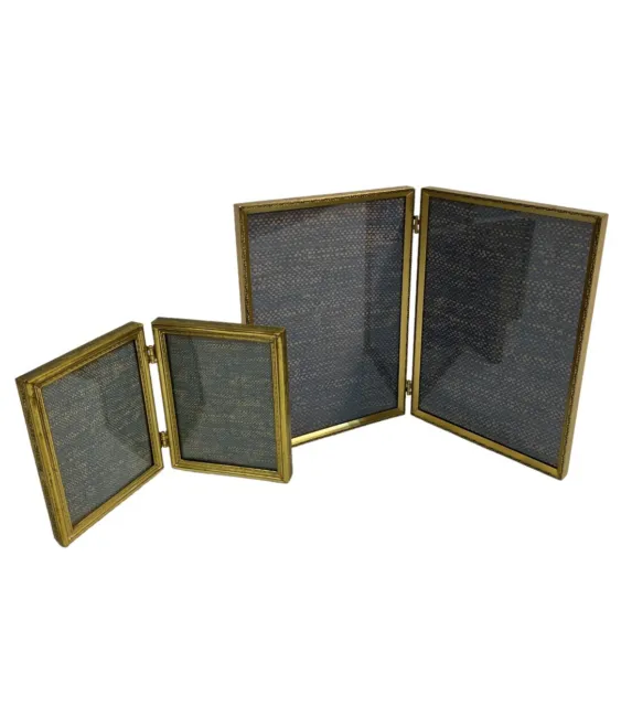 Vintage Lot (2) Photo Frame Two-Fold Bi-Fold Gold 3x4 & 5x7 Double Hinged