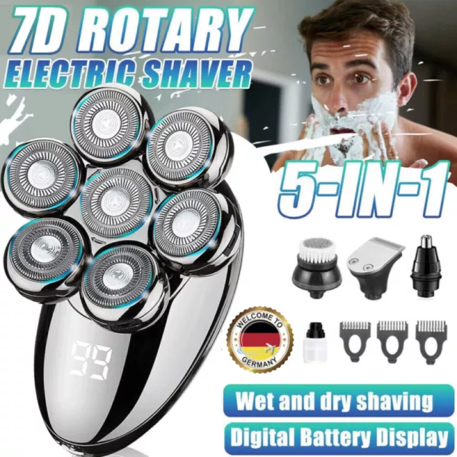 7D Glatzen Rasierer 5IN1 Herren Elektrisch Glatzenrasier Kopfrasierer Trimmer