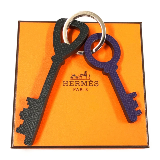 HERMES petit ash key ring black purple light beige Genuine / 30324