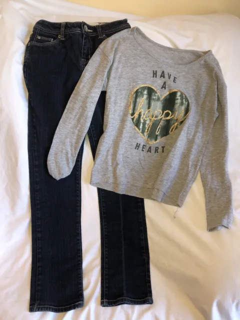 Justice Girls Size 12 Slim Jeans / Have A Happy Heart Top Outfit