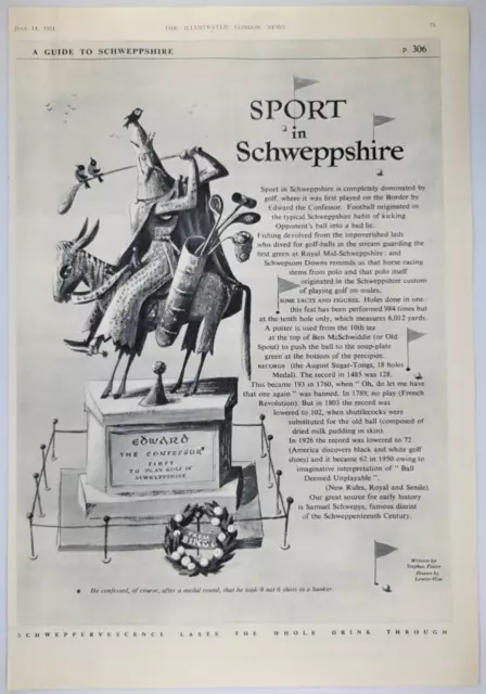 Schweppes Edward Confessor Golf Parody UK Illustrated London News 1951 9.5x14"