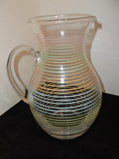 Vintage GLASS PITCHER  Rainbow Stripes 8.75"