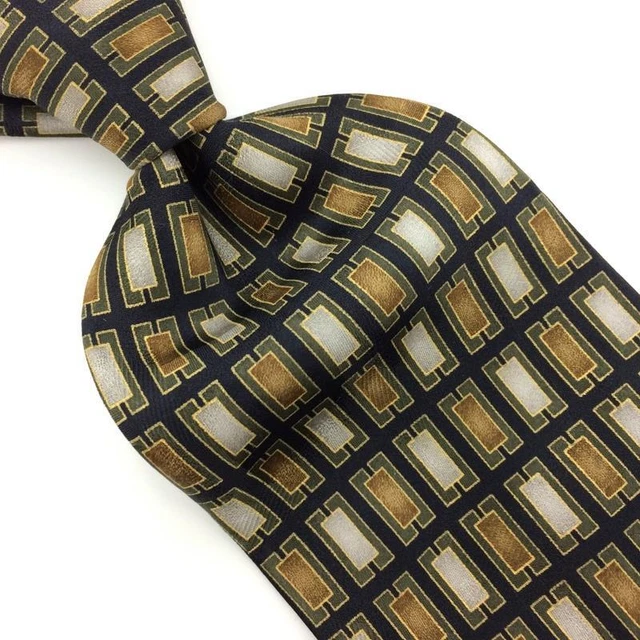 Franco Di Napoli Tie Gold Beige Black Geometric Rectangle Silk Necktie Mens #I22