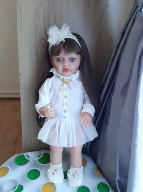 22”Reborn Toddler Girl Doll,Full Body Vinyl,Realistic Baby Doll,Long Hair.