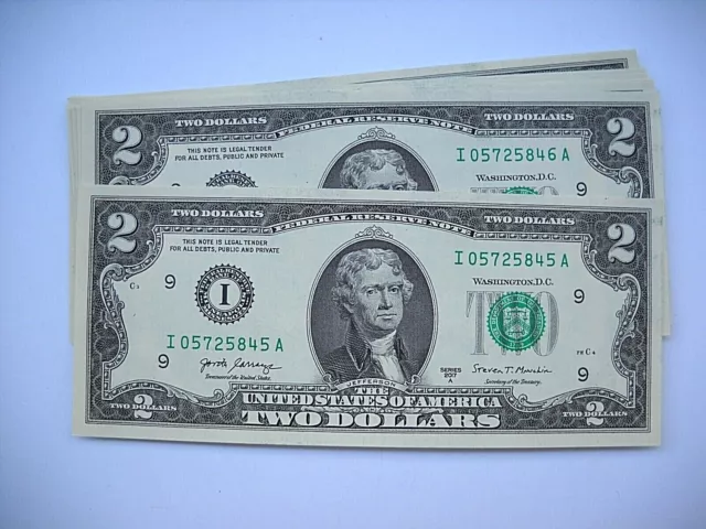 Uncirculated 2017A, Series I, $2 bill two dollar bank note Federal Reserve USA