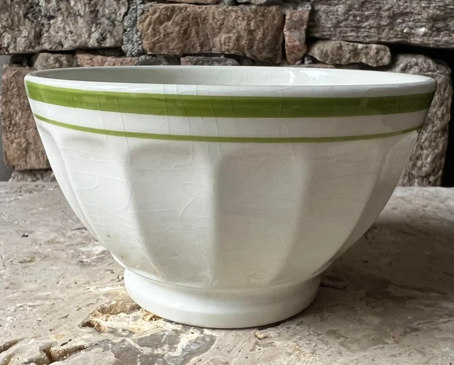 Ancien bol faïence blanc liseret vert