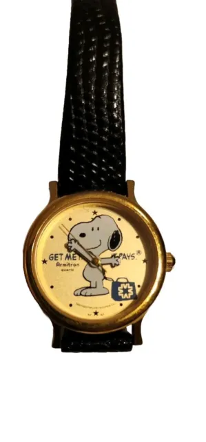 Vintage Snoopy Peanuts Armitron Watch Met Life Working! Leather Strap Flaw