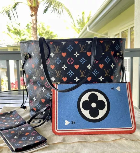 LOUIS VUITTON NEVERFULL MM Game On Black Monogram Canvas Tote Pochette &  Twilly $510.00 - PicClick