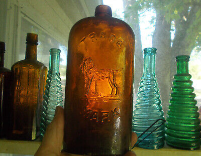 Apricot Amber Oval J.j.w.peters Hamburg Dog Picture Gin Bottle Crude Applied Lip
