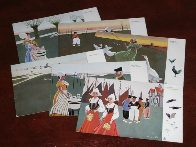ORIGINAL SET MIT SECHS KRÄHEN SIGNIERTE TUCK POSTKARTEN - NIEDERLÄNDISCHE EINHEIMISCHE, Nr. 763.