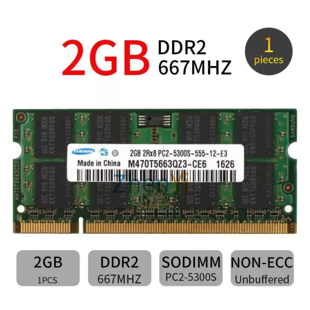 2Go 1Go PC2-5300S DDR2 667MHz 200Pin 2Rx8 CL5 SODIMM Laptop Mémoire RAM Samsung