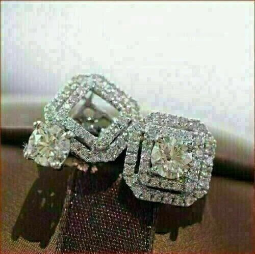 2.80Ct Round Cut Real Moissanite Halo Stud Jacket Earrings 14K White Gold Plated