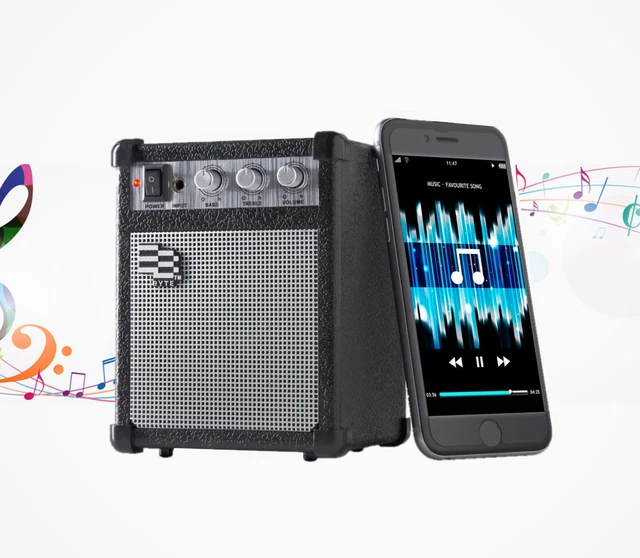 Byte Mini-Verstärker Lautsprecher 3,5 mm Line-In/USB 5 Watt Gitarrenstil Bass Höhen