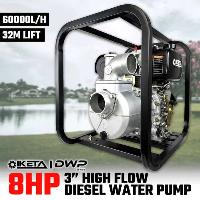 3" Diesel High Flow Water Pump 8HP Transfer Irrigation Farm Fire Fighting Garden