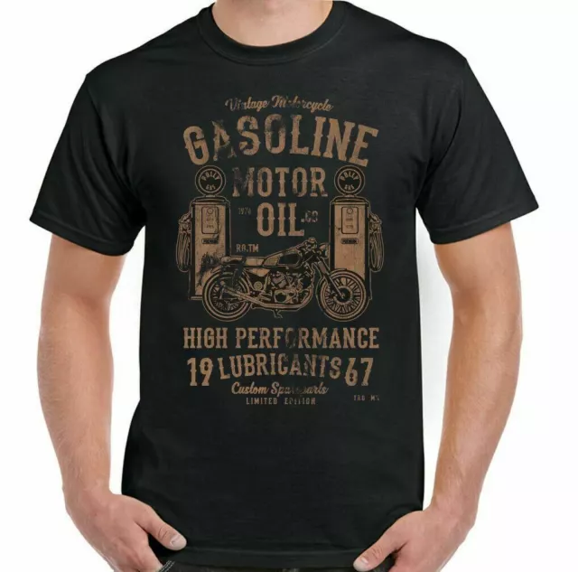 BIKER T-SHIRT Gasoline Motor Oil Motorcycle Motorbike Chopper Cafe Racer Bike