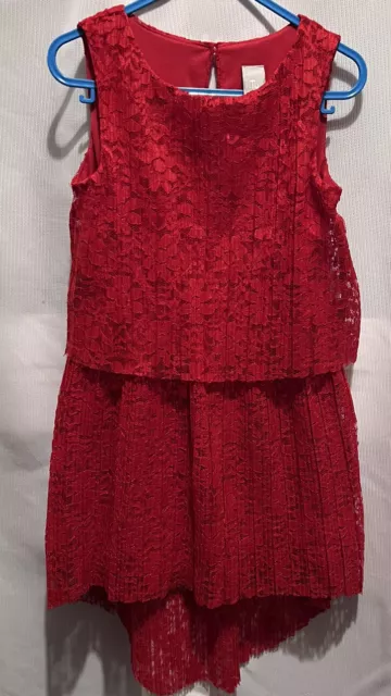 Girls Red Lace Christmas Party Dress Age 4 (3-4) Years In Size VGC
