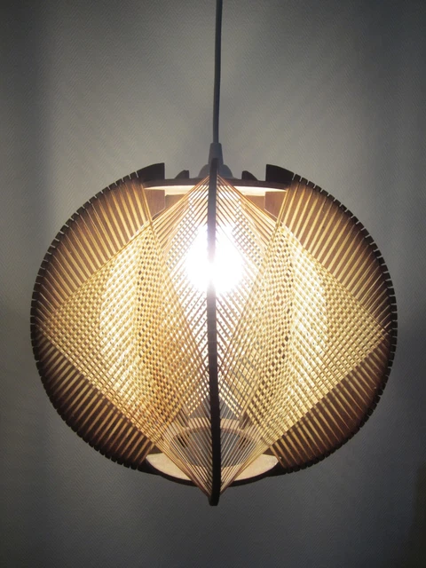 Suspension Scandinave 1960/Lustre Sixties/Lampe Ancienne/Bois Fil Tendu/Old Lamp
